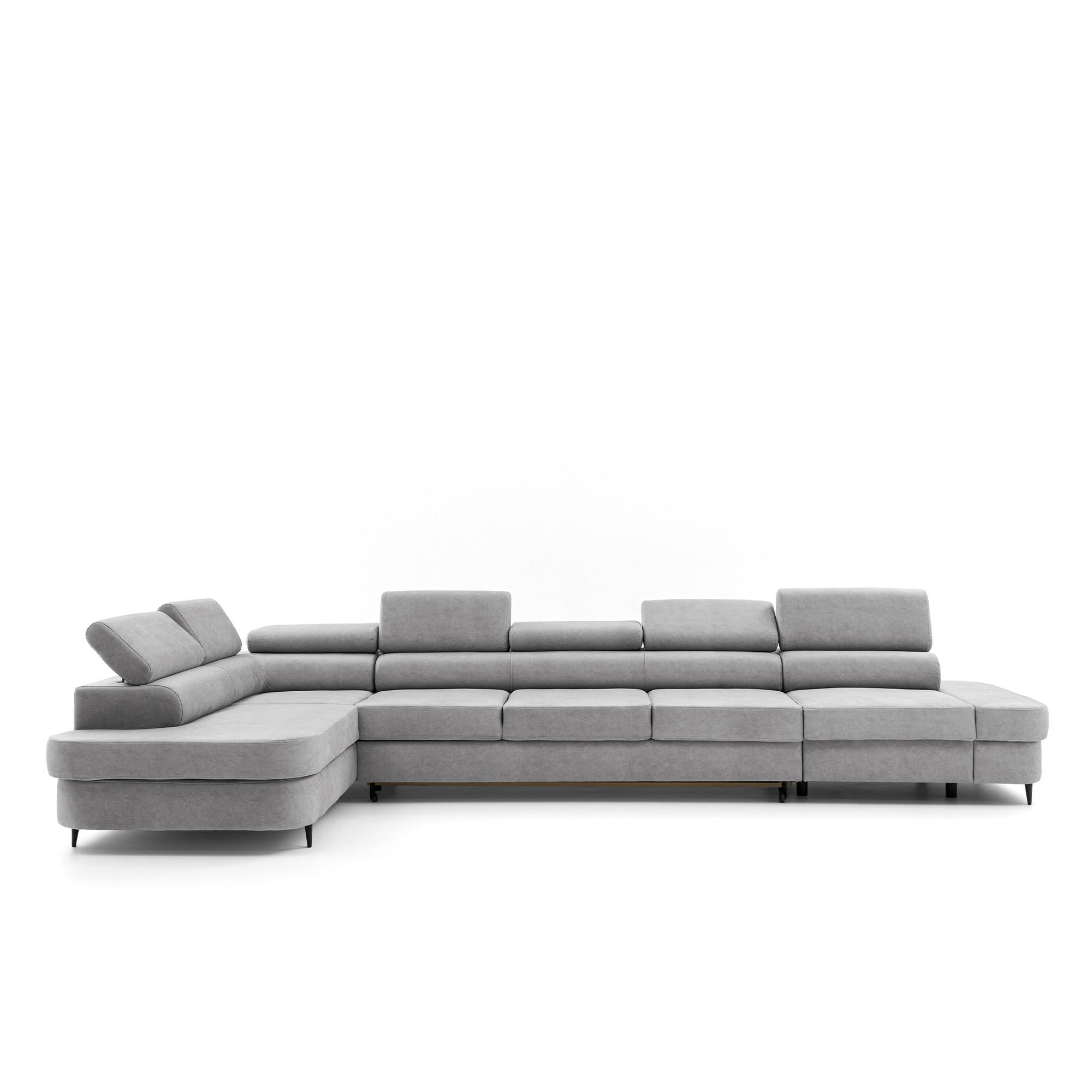 ECKSOFA PRIAM XXL L-Form Links mit Schlaffunktion 125x265 Velours Hellgrau - Hellgrau/Schwarz, Holz/Textil (203/420cm) - Muffo