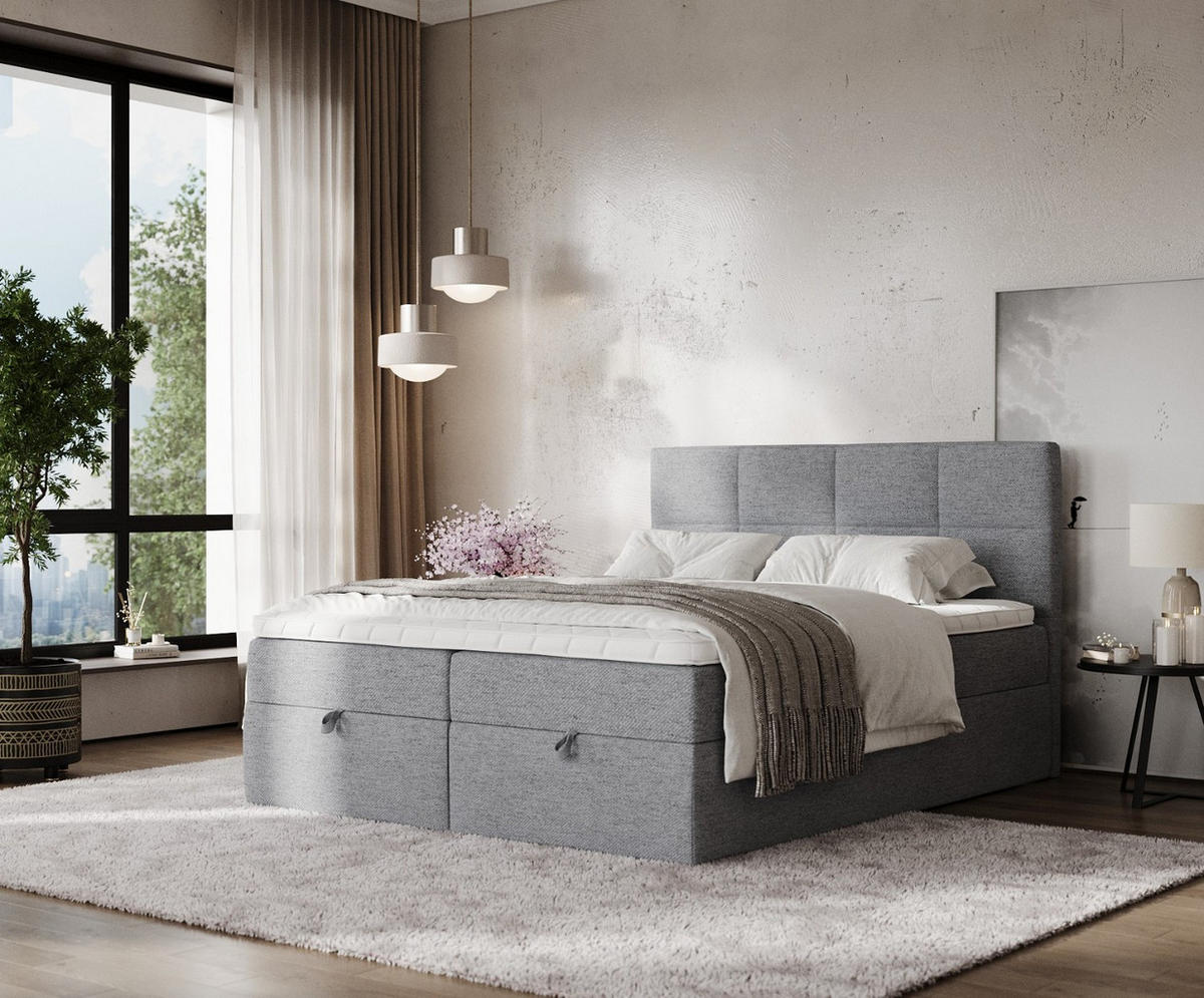 BOXBETT Velto 180/200 cm Grau im Neve Stoff - Schwarz/Grau, Holz/Holzwerkstoff (180/200cm) - AltaBeds