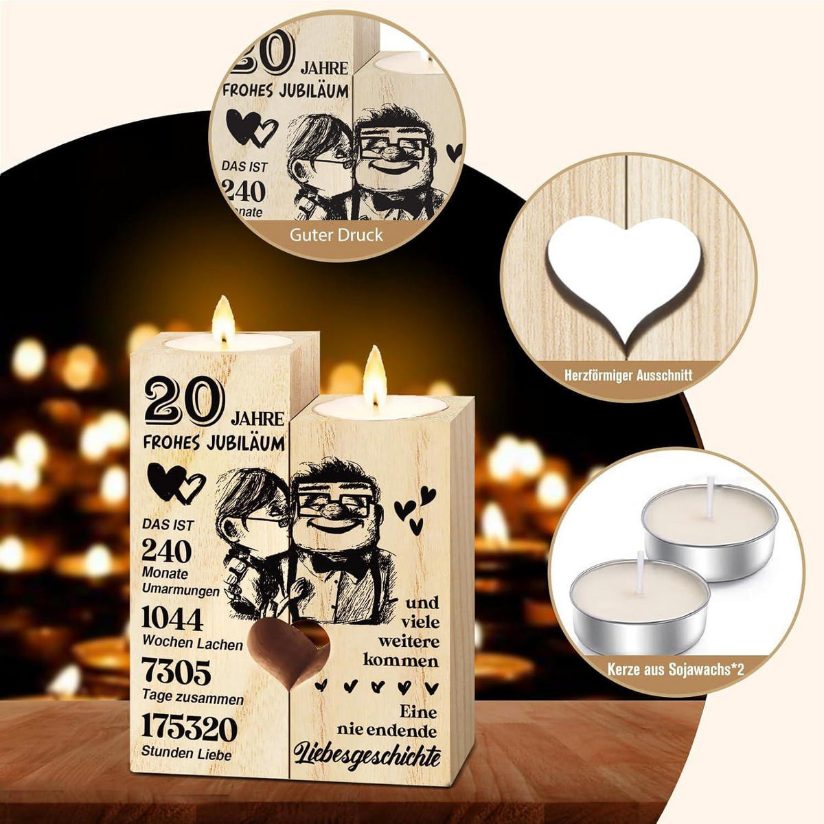 KERZENSTÄNDER Holz 20. Hochzeitstag - Braun, Holz (4.5/12/9cm)