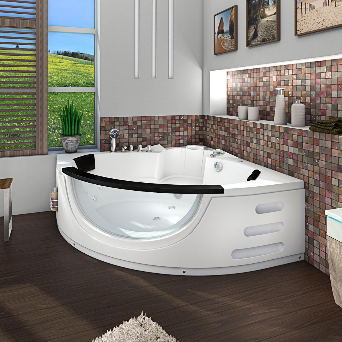 WHIRLPOOL Pool Badewanne Wanne W06R-SC 152x152cm - Weiß, Glas/Kunststoff (152/65/152cm) - AcquaVapore by Sandra Jentho