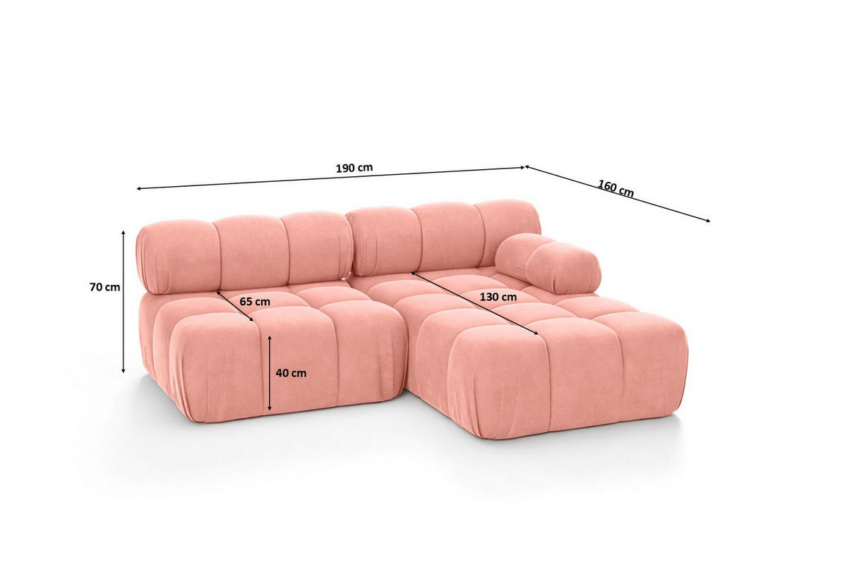 ECKSOFA L-Form Mini II Modular, Veloursstoff Salvador, Rosa, Rechts, Selia - Pink, Holz (190/160cm) - Kaiser Möbel