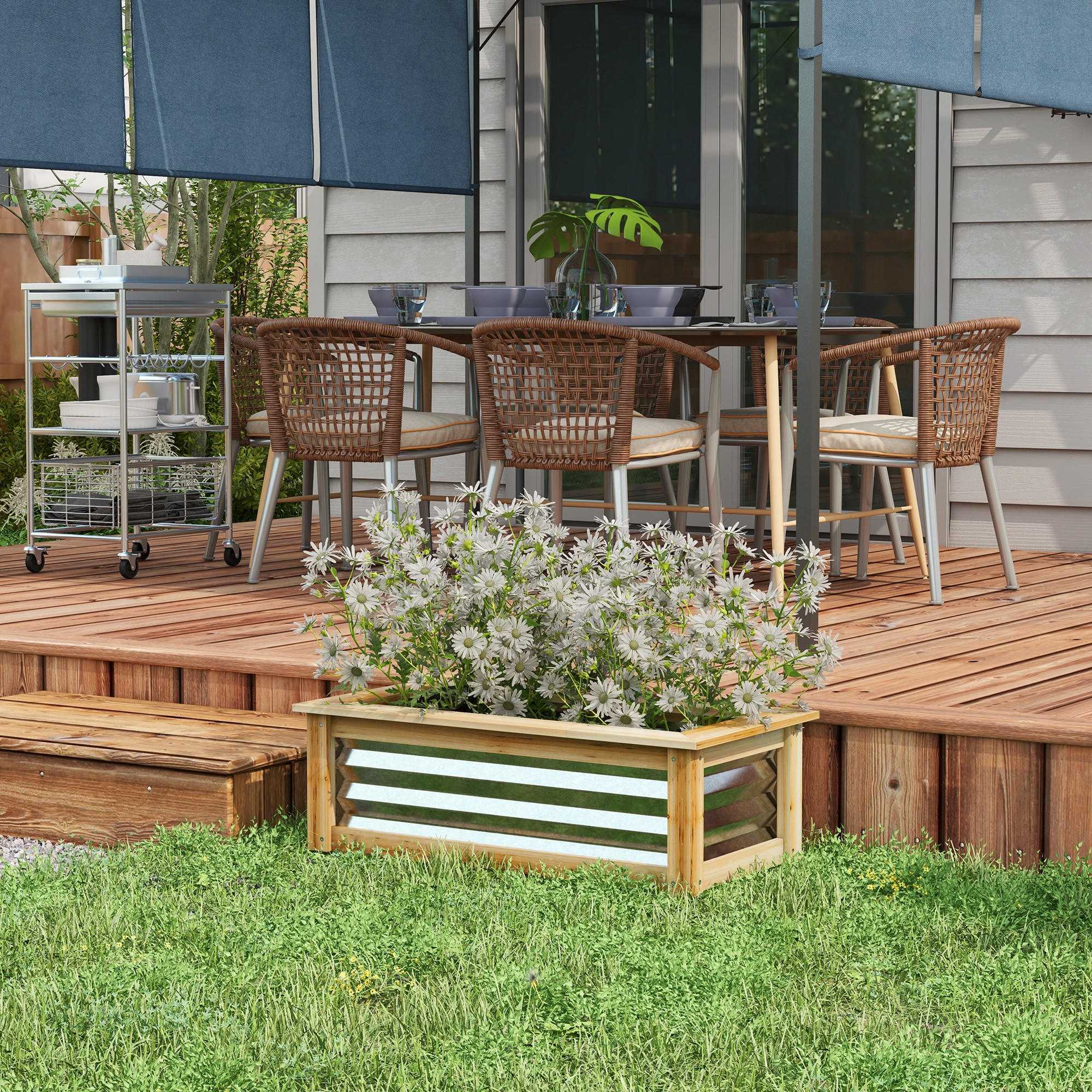 PFLANZENBEET, Kräuterbeet für Garten, Balkon, Natur, 90 x 45 x 30 cm - Naturfarben, Metall (45/30/90cm) - Outsunny
