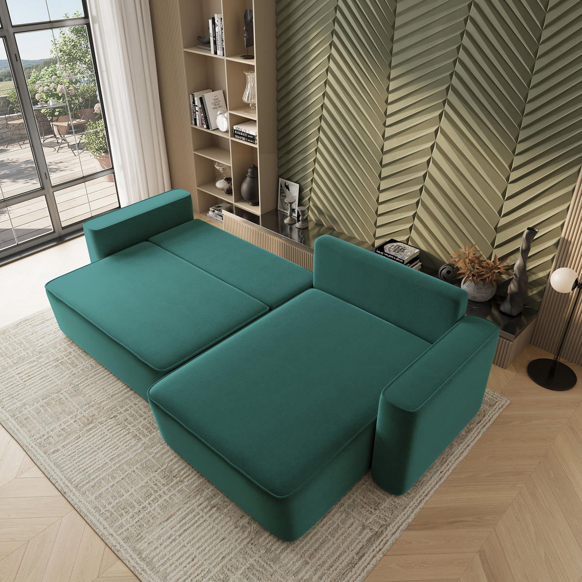 ECKSOFA BELARO CL Blau Samtstoff mit Schlaffunktion - Blau, Holzwerkstoff/Textil (280/162cm) - MASSENO