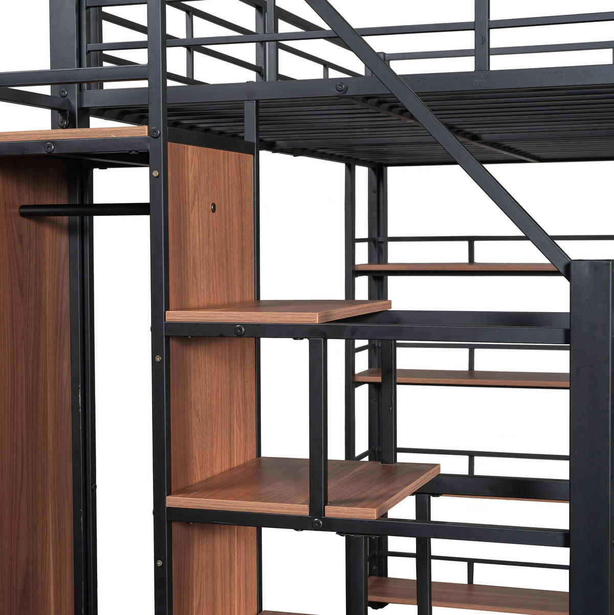 HOCHBETT 140/200 cm aus Metall und MDF mit Stauraumtreppe Schwarz - Schwarz, Metall (140/200cm) - Modenvie