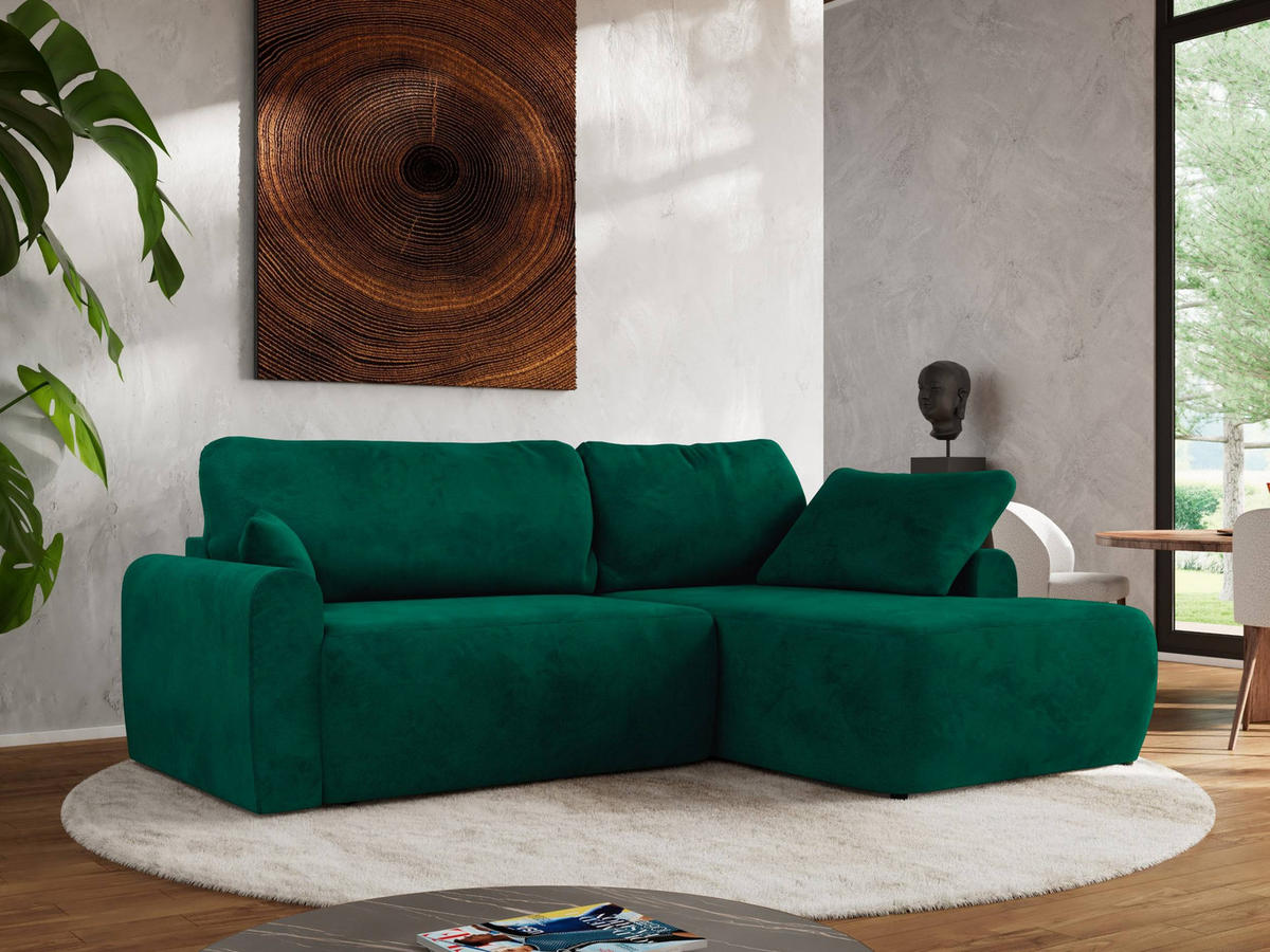 ECKSCHLAFSOFA CUBO L Dunkelgrün Velvet - rechts - Dunkelgrün/Schwarz, Kunststoff/Textil (187/273cm) - MKS