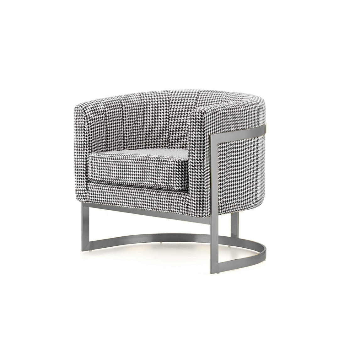 DESIGNSESSEL Sessel mit Edelstahlrahmen Modern Glamour – Pepitamuster - Silberfarben, Textil/Metall (75/71/68cm) - Fortisline
