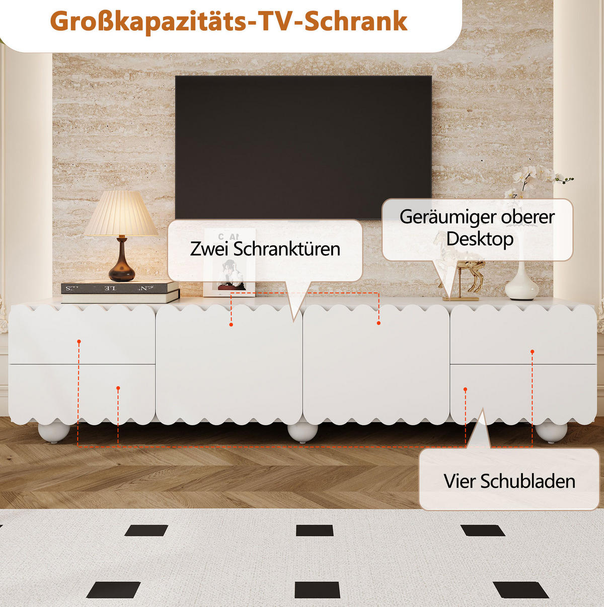 TV-LOWBOARD aus MDF und Spanplatte 175x38x37 cm Weiß mit Türen und Schubladen - Weiß, Holzwerkstoff (175/37/38cm) - IVMEU