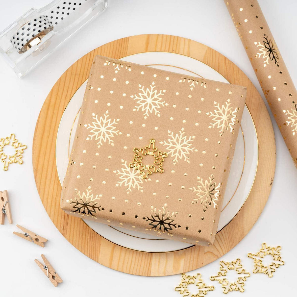 GESCHENKPAPIER 6 Blatt Rolle Kraftpapier Goldfolie Weihnachtsbaum Rentier 44,5 x 76 cm - Multicolor, Papier (44.5/0.1/76cm)