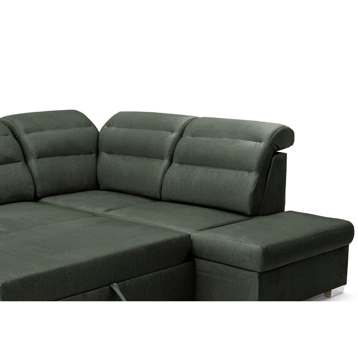 ECKSOFA U-Form CLOUD U Rechts mit Schlaffunktion 120x252 Velours Dunkelgrün - Dunkelgrün/Silberfarben, Holz/Kunststoff (202/103/320cm) - Muffo