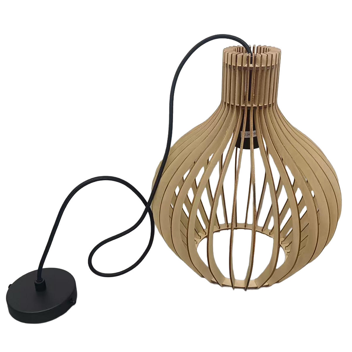 PENDUL Natur Negru lamele din lemn E27 - maro deschis, lemn/metal (35/35/35cm) - Relaxdays