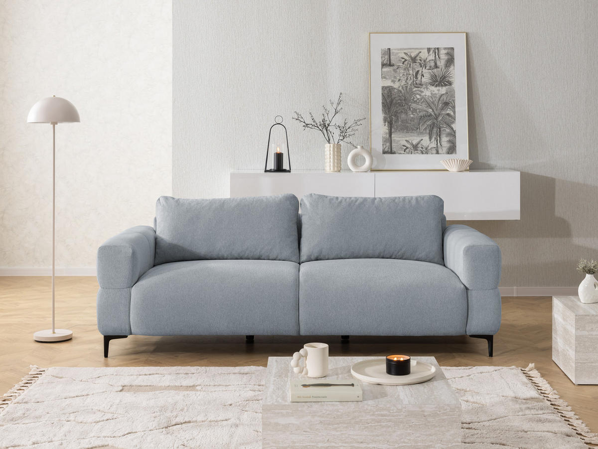 SITZGARNITUR 3+2 Cardea in Bubble-Optik aus weichem Grau Strukturstoff mit hohem Sitzkomfort - Schwarz/Grau, Holz/Textil (217/80/97cm) - S-Style Möbel