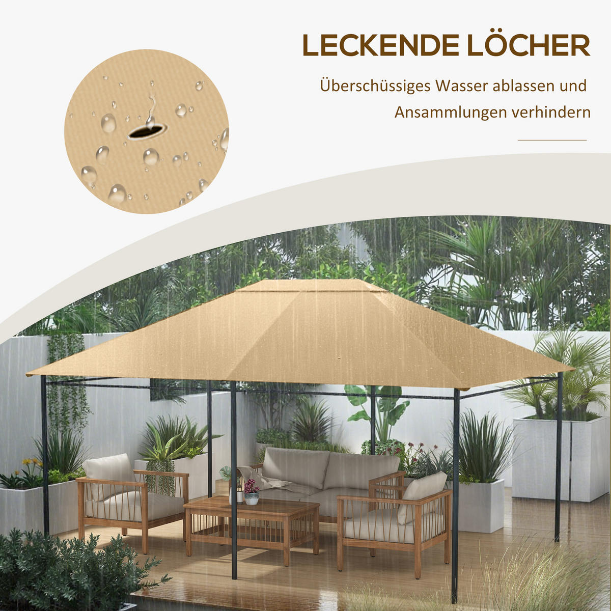 ERSATZDACH für Pavillon als wetterbeständiger Baldachin, robustes Abdeckdach 397 x 297 cm in Khaki - Gelb, Textil (397/1/297cm)
