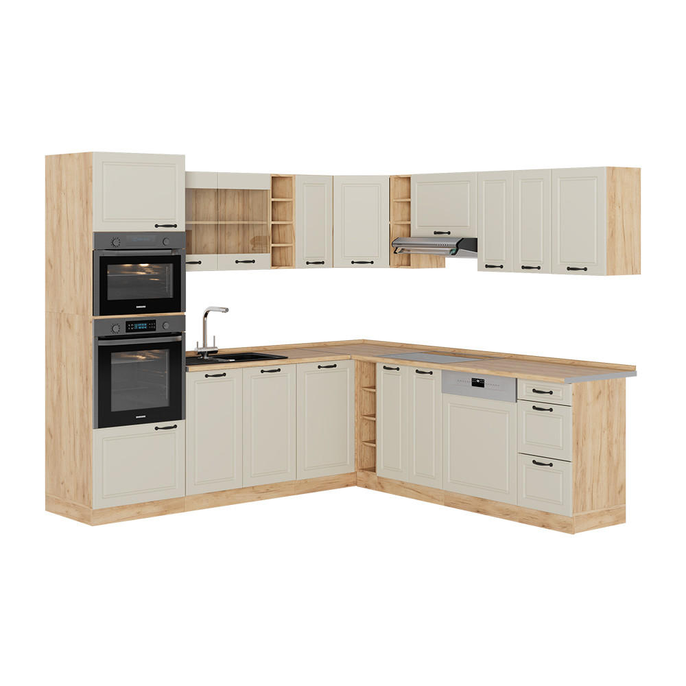 Vicco Eckküche Beige, Honigeiche 247x206.8x60 cm