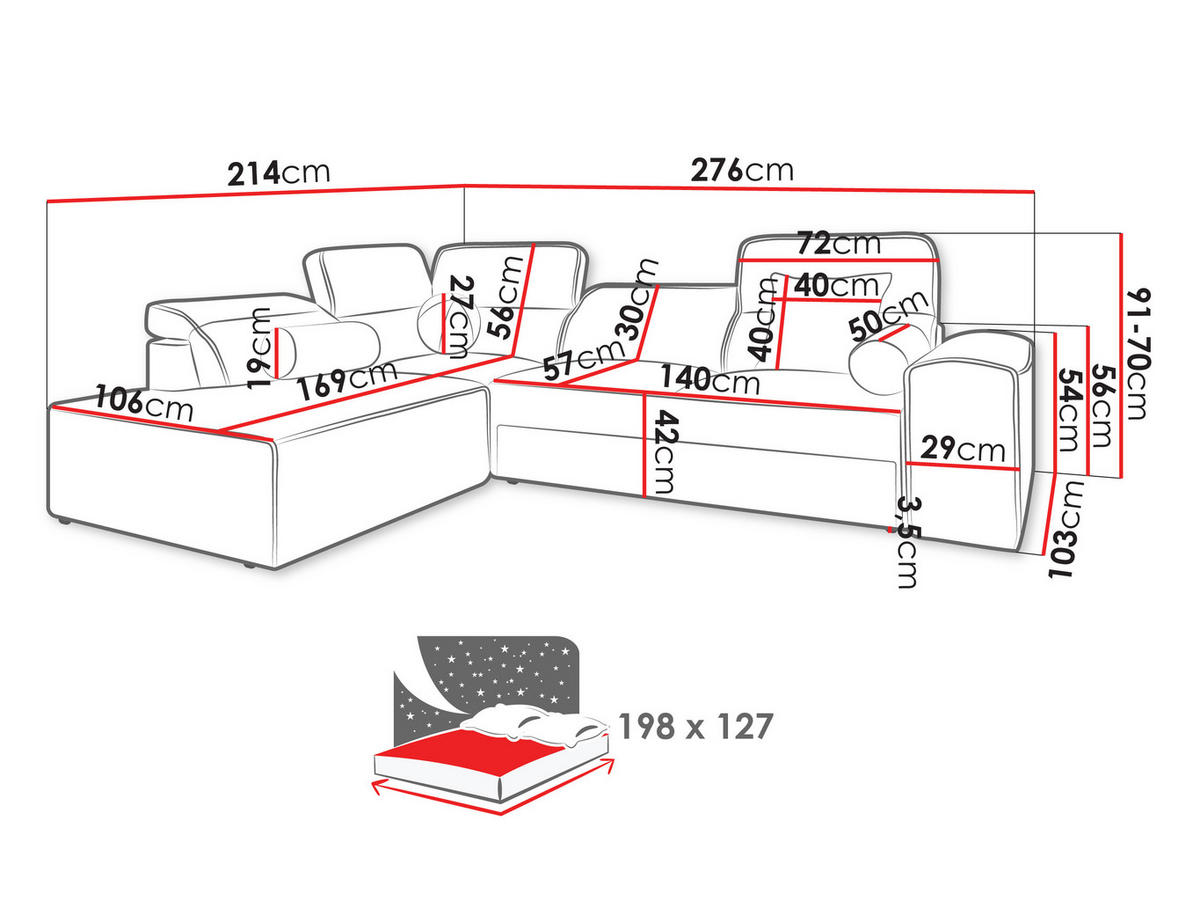 ECKSCHLAFSOFA Vito VII, Seite: Links - Hellbraun, Holz/Textil (276/214cm) - MIRJAN24
