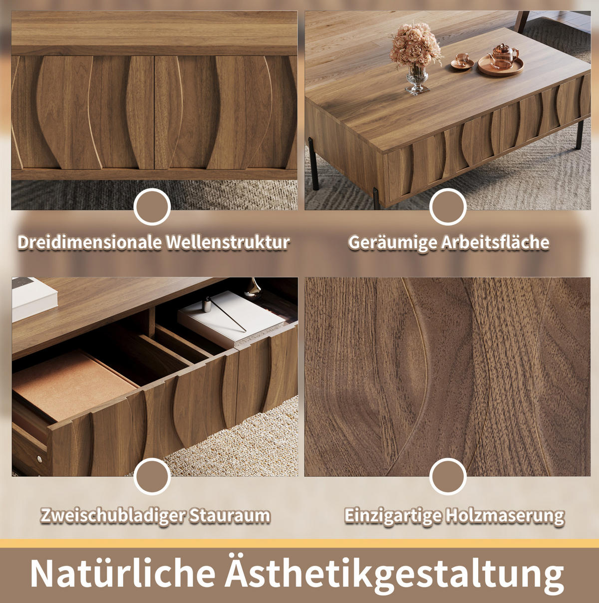 KLUBSKA miza, 105/55/41 cm, MDF in iverna plošča v naravni barvi z 2 predaloma - naravne barve, leseni material (105/55/41cm) - BEAOK