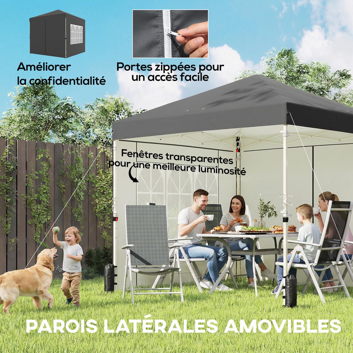 PAVILLON DE-14056 Pop-up 2,5/2,5 m, höhenverstellbar, UV50+ Dunkelgrau - Dunkelgrau, Metall (250/270/250cm) - ComfortXL