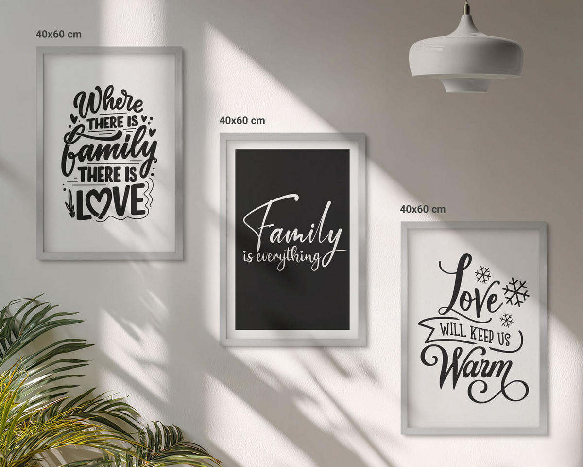 BILDER SET 3er Set - 40x60 cm Silberner Rahmen - Familie, Liebe, Wärme, Zuhause - Silberfarben, Kunststoff (40/60cm) - TULUP
