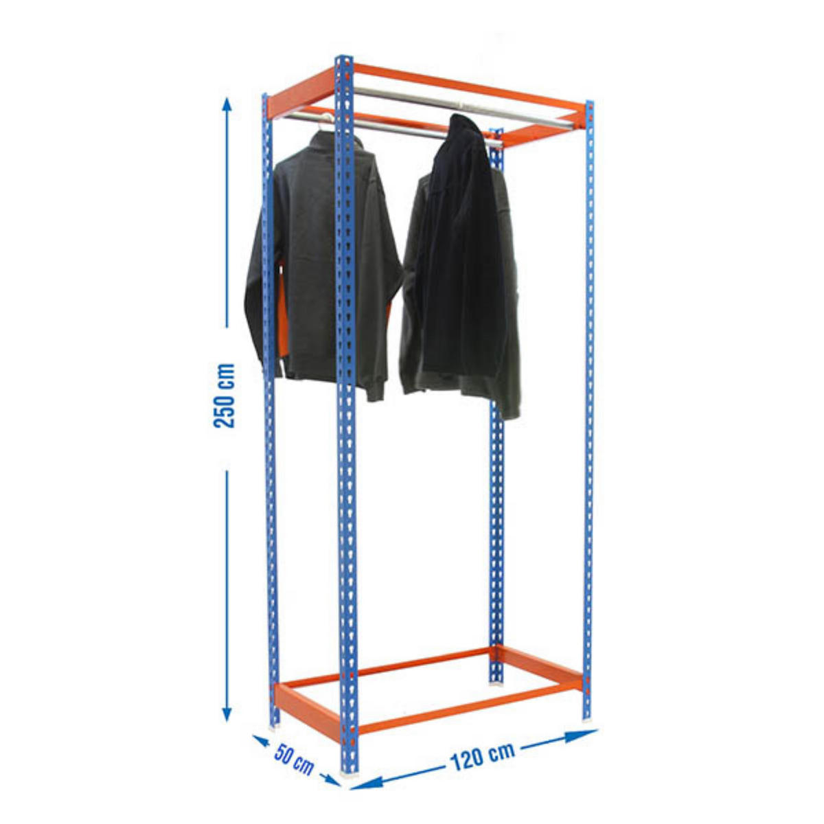 KLEIDERSTANGENREGAL Metal Einzel | HxBxT 250x120x50cm | Blau/Orange | Kleiderständer Garderobe Klamottenregal Stangenregal Regal - Blau, Metall (120/250/50cm) - PROREGAL