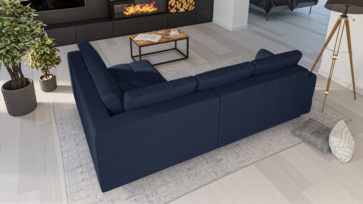 ECKSOFA MIT HOCKER Lorine Mikrofaser Dunkelblau - Hellbraun/Dunkelblau, Buchenholz/Textil (231/161cm) - S-Style Möbel