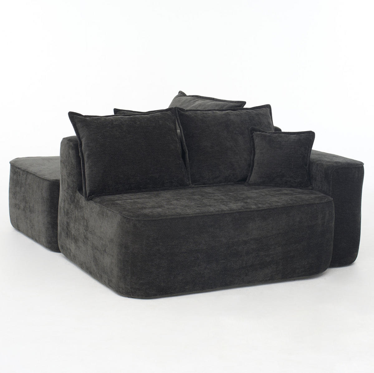 ECKSOFA 262/144/65 cm schwarz aus Chenille mit Chaiselongue und modularem Design - Schwarz, Textil (144/262cm) - OKWISH