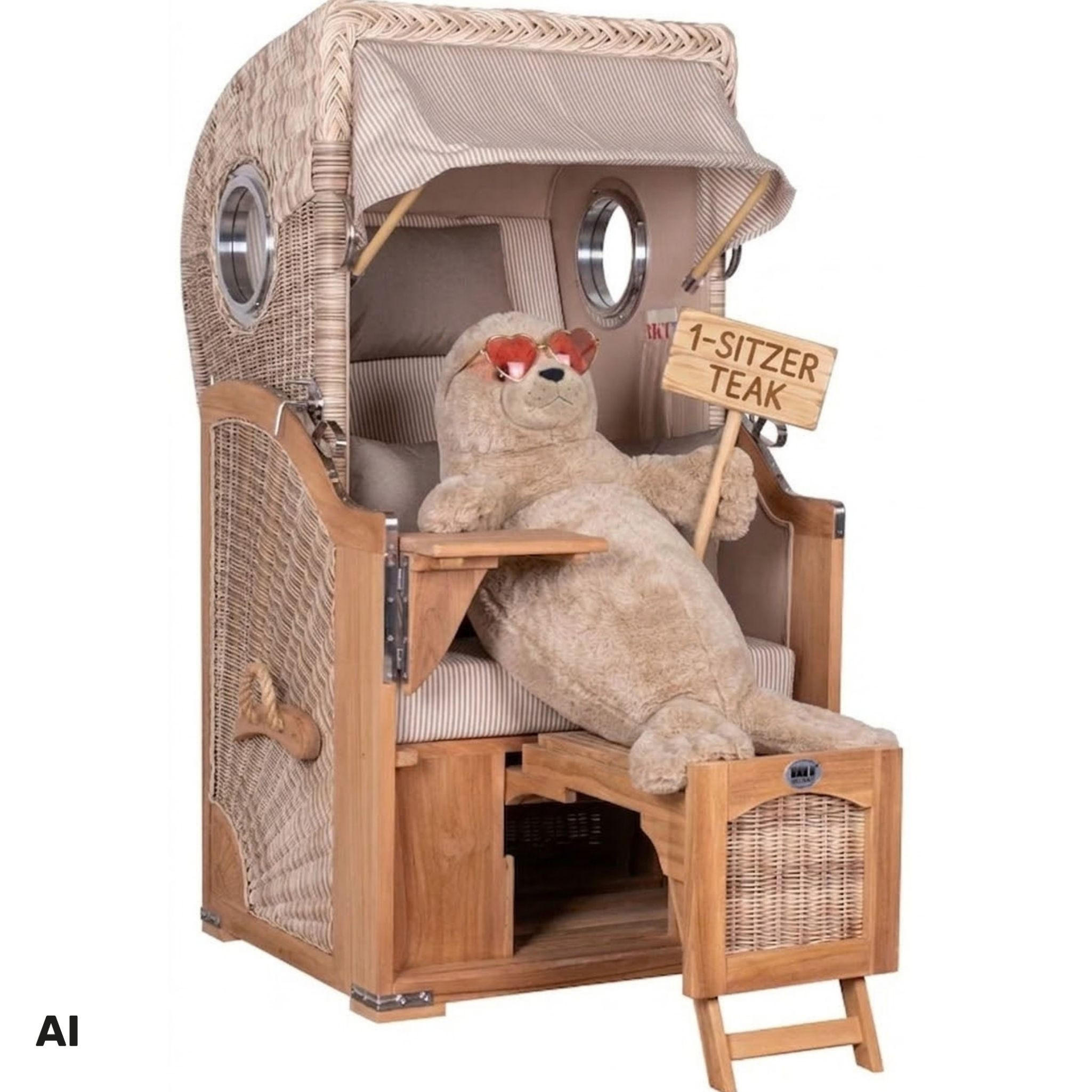 STRANDKORB Düne 1-Sitzer Teak 510 - Beige/Braun, Holz/Textil (98/165/80cm) - Mr. Deko