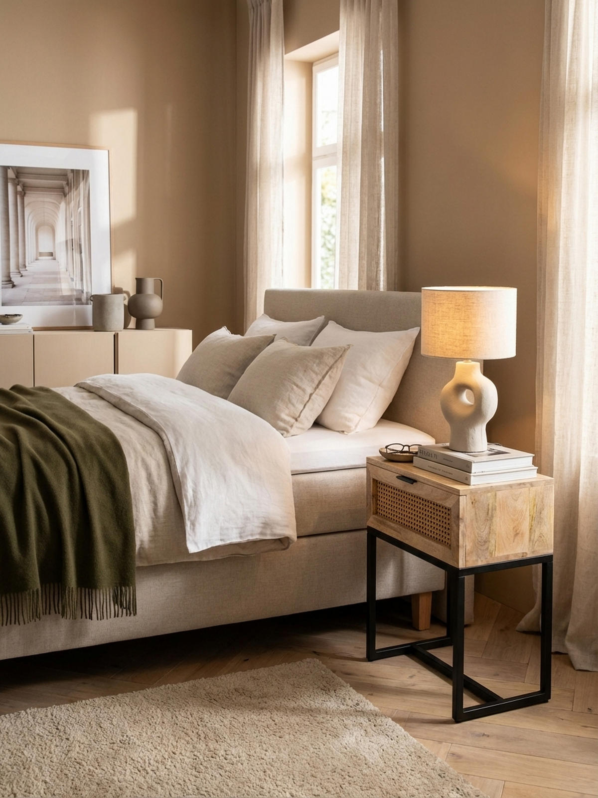 NACHTTISCH – Mango Massivholz/Rattan, 50x60x30 cm, 1 Schublade, Wiener Geflecht - Schwarz/Braun, Holz/Metall (50/60/30cm) - KADIMA DESIGN