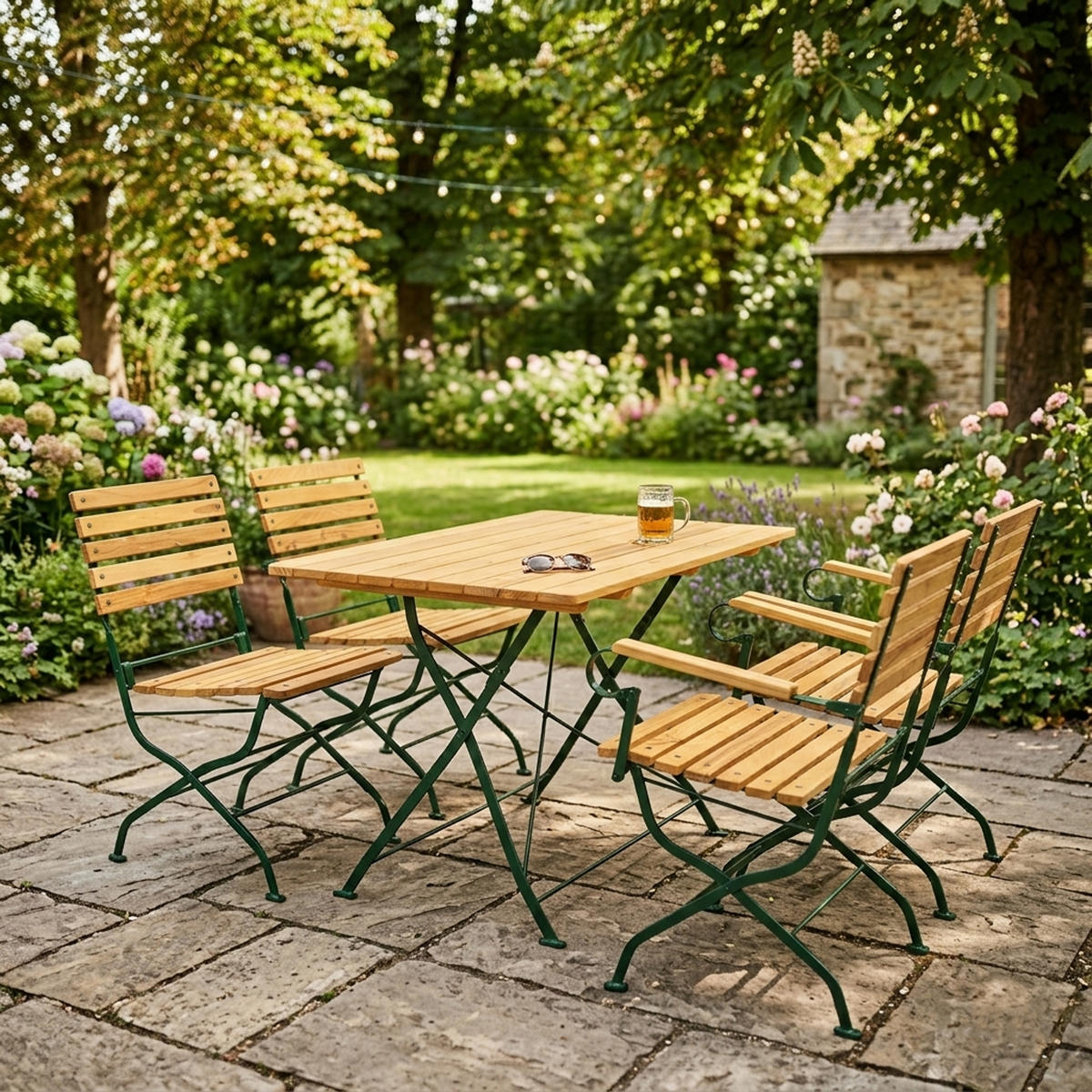 SITZGRUPPE Hobart - Garten-Garnitur 5-teilig, Flachstahl Robinienholz - Gestell verzinkt dunkelgrün - Grün, Holz - TPFGarden