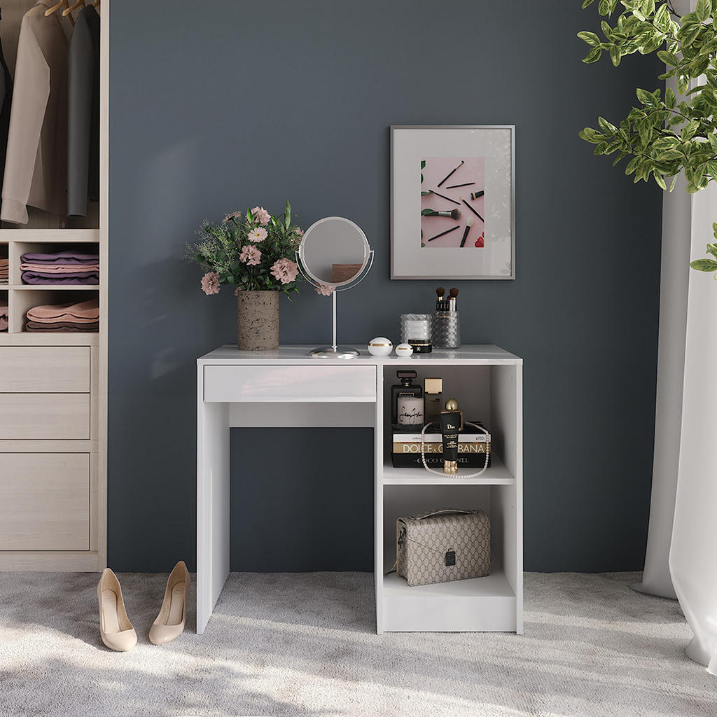 Thumbnail - Vicco Schminktisch, Weiß Hochglanz, Holzwerkstoff, 89.8x76x50.1 cm, Schlafzimmer, Schminktische