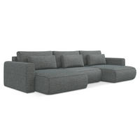 WOHNLANDSCHAFT Strukturstoff Stoff Grau - Dunkelgrau/Schwarz, Kunststoff/Textil (340/82/149cm) - Makamii