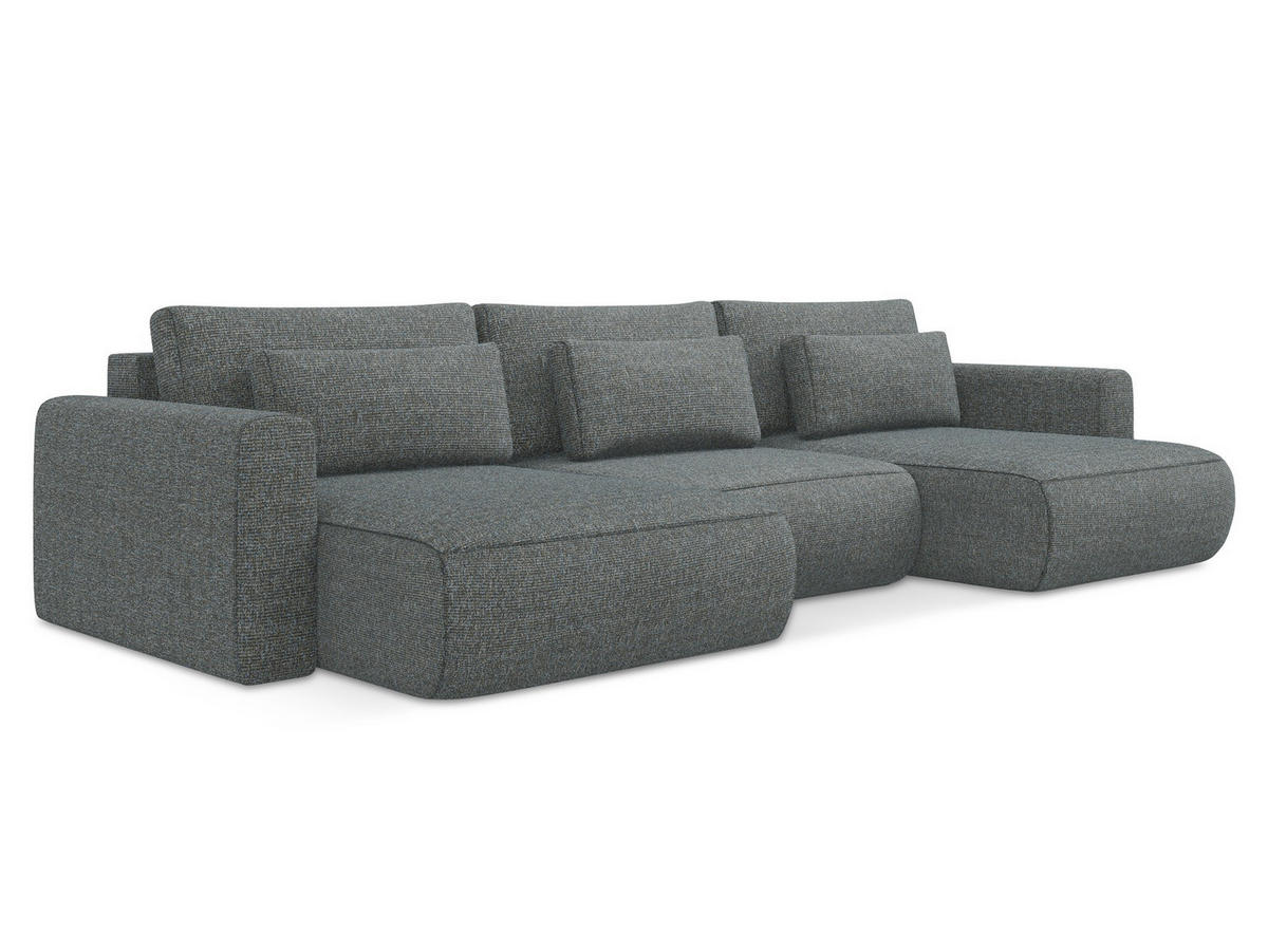 WOHNLANDSCHAFT Strukturstoff Stoff Grau - Dunkelgrau/Schwarz, Kunststoff/Textil (340/82/149cm) - Makamii