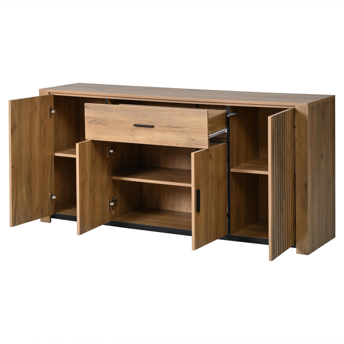 SIDEBOARD Holz 4 Türen 1 Schublade 160x40x75cm Stauraum - Eichefarben, Holzwerkstoff (40/75/160cm) - FLIEKS