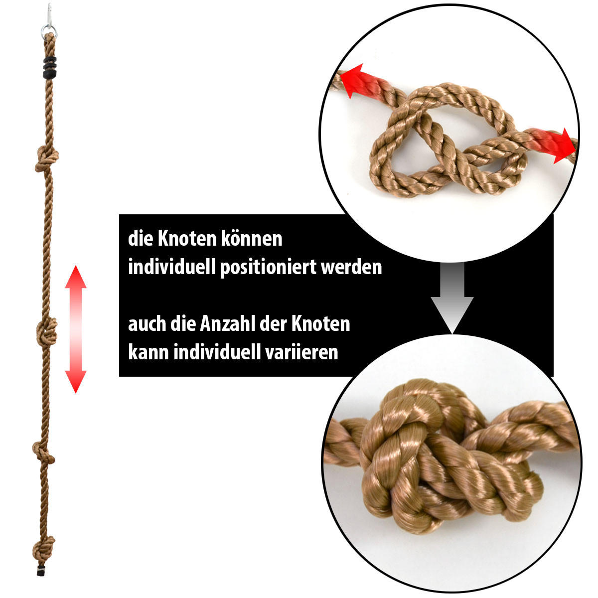 KLETTERSEIL mit Knoten 195/2,5 cm - Braun, Kunststoff (2.5/200cm) - Littletom