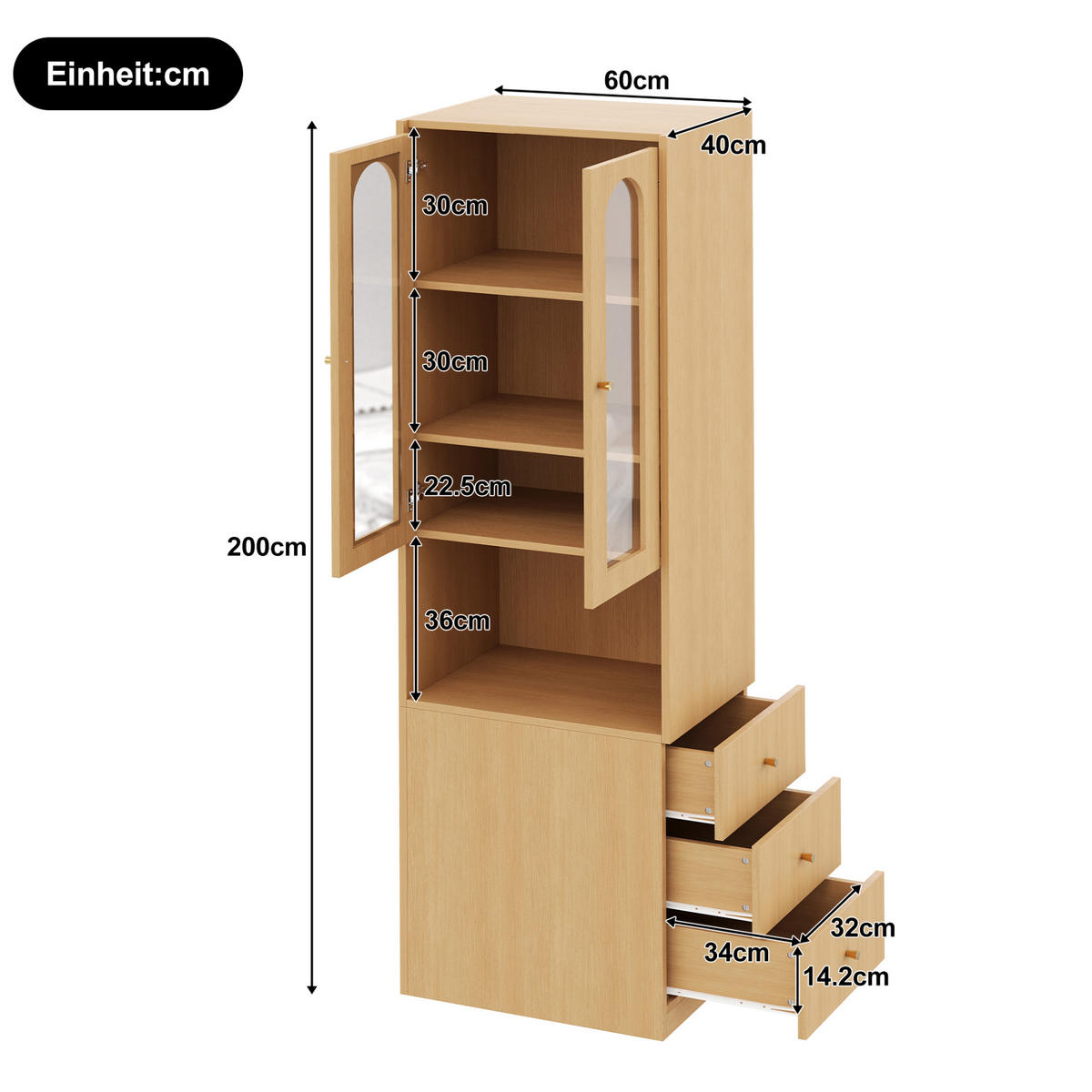 HIGHBOARD 60/200/40 cm Eichefarben aus MDF mit LED-Beleuchtung - Eichefarben, Holzwerkstoff (40/200/60cm) - OKMYHOME