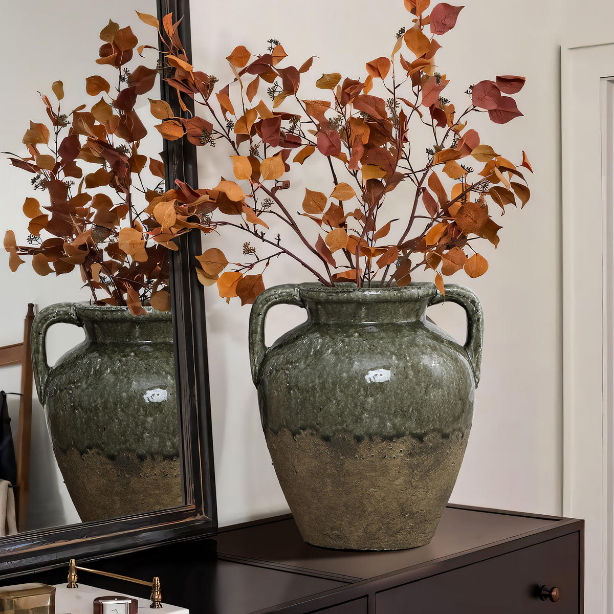 VASE aus Keramik, Ø24.5 x H29 cm - Grün, Keramik (29cm) - Hometopia