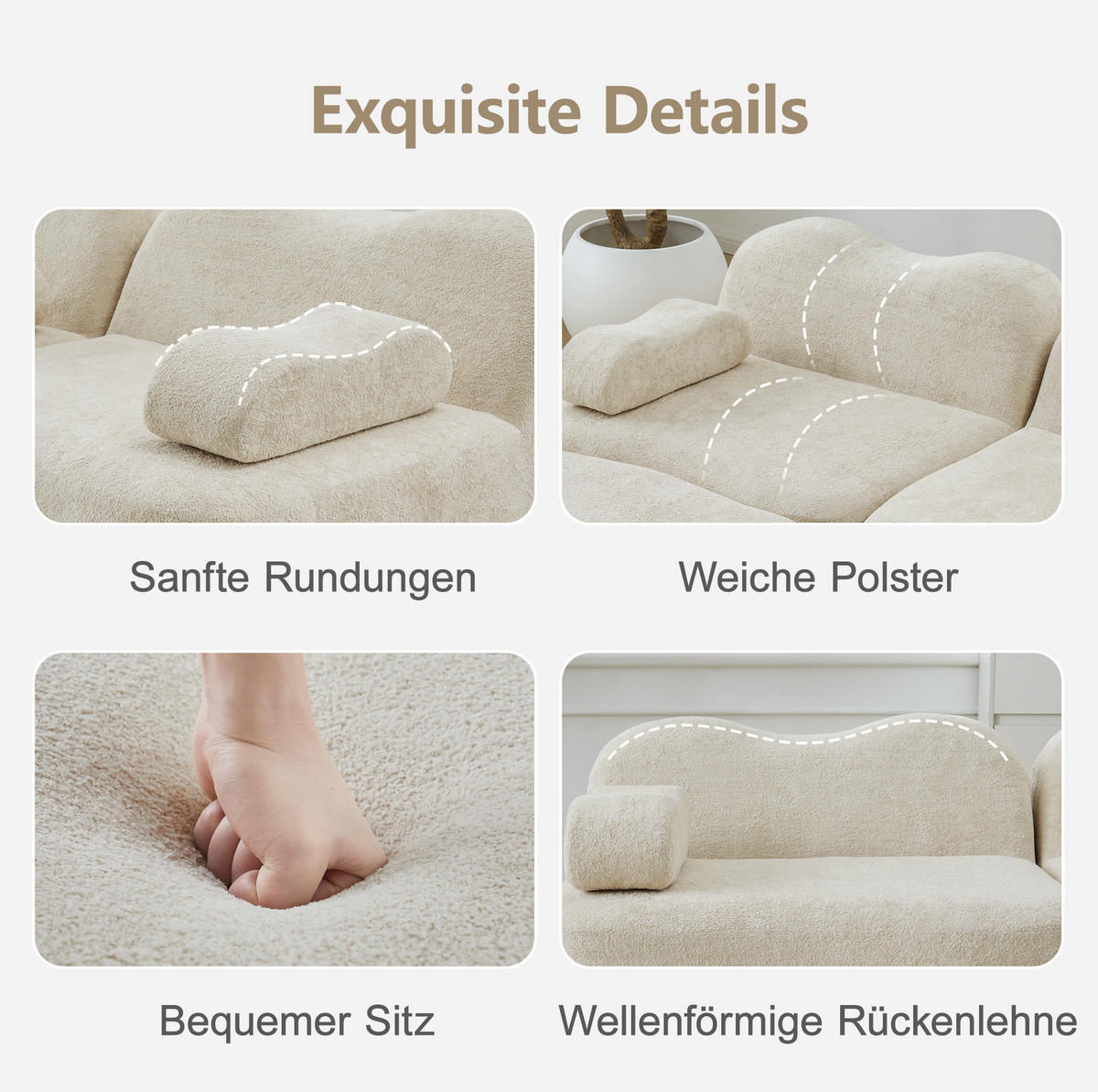 ECKSOFA mit Samtbezug Beige 167x288x70 cm, modular und mit tiefer Sitzfläche - Beige, Textil (288/70/167cm) - IVMEU