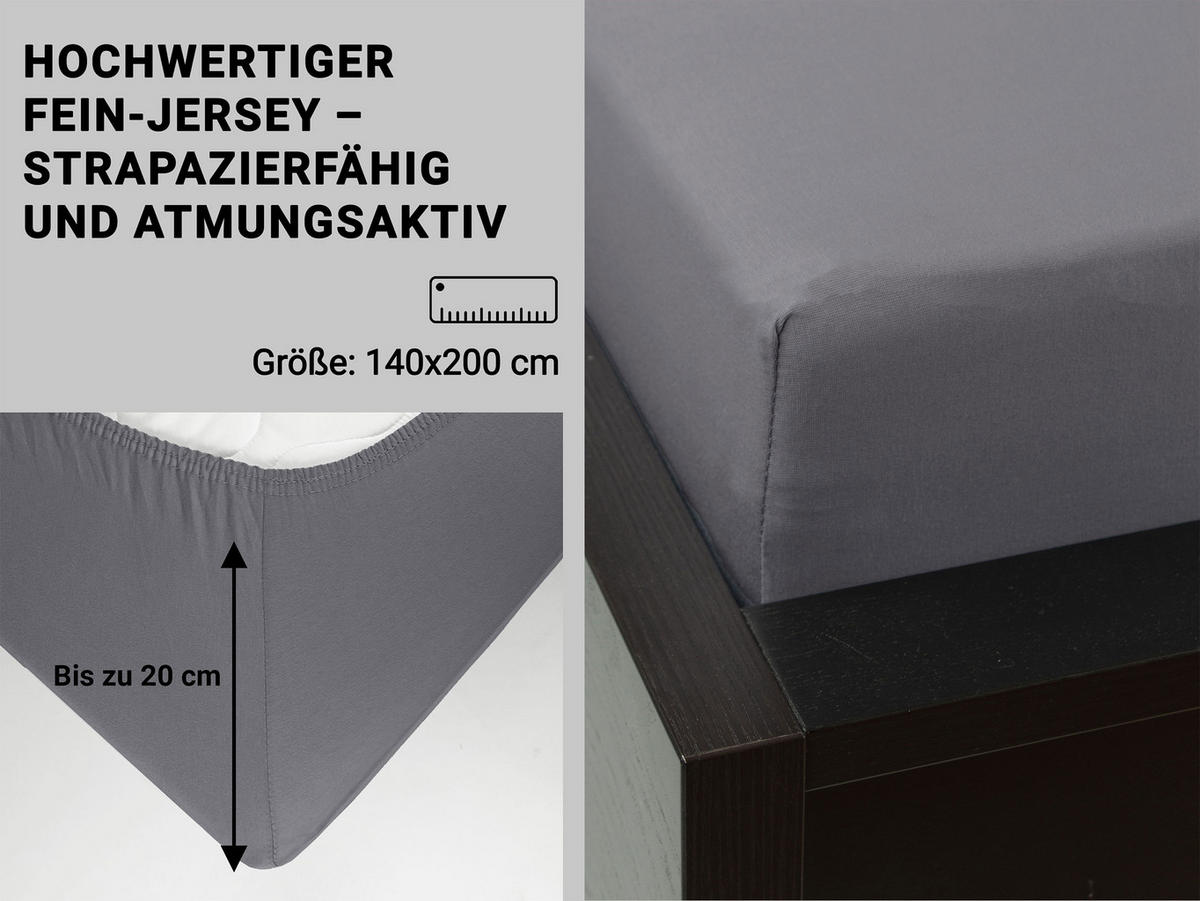 SPANNBETTLAKEN, 140x200 cm, 100% Baumwolle, Grau - Dunkelgrau, Textil (140/200cm) - Zollner