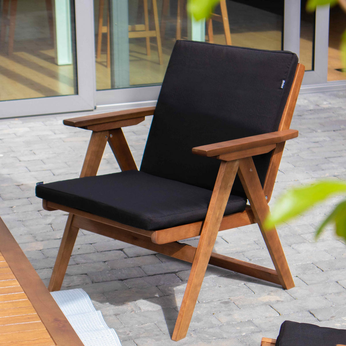 GARTENSET 4-Sitzer, Schwarz - Schwarz, Holz (67/79/117cm) - Oviala