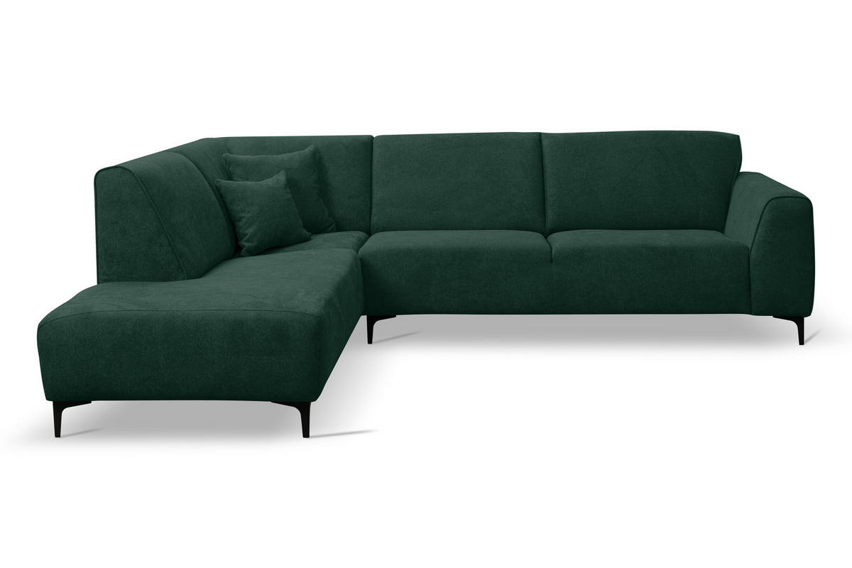ECKSOFA Mula in L-Form, Coach Farbe: Grün, Velourstoff, Ottomane Links - Grün, Textil (210/274cm) - VENASI MÖBEL