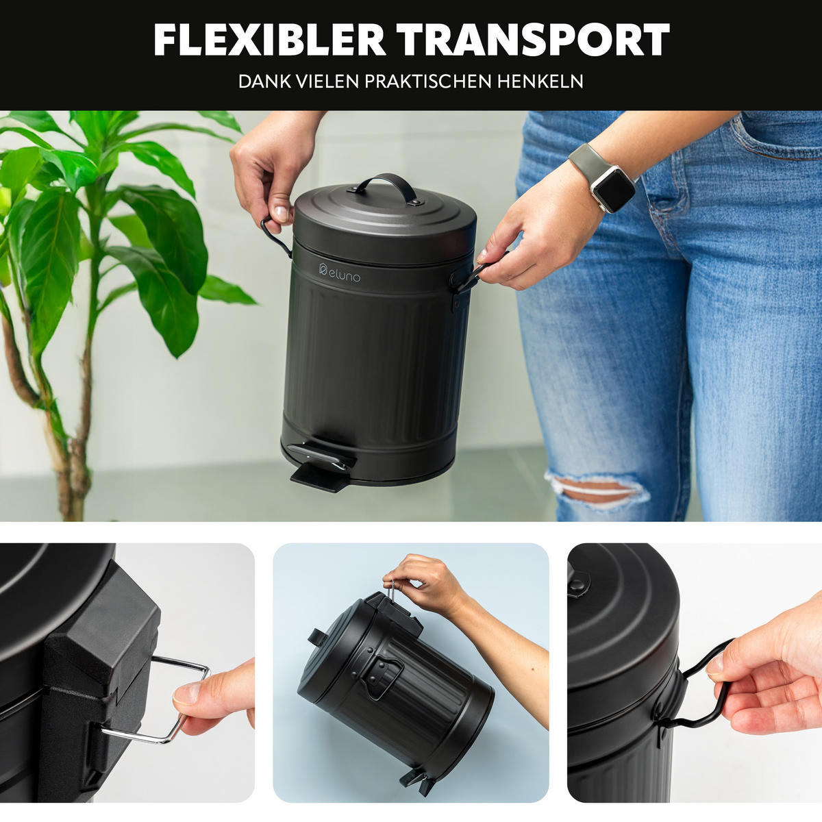 KOSMETIKEIMER 3 Liter, schwarz, Metall - Schwarz, Metall (17/27/20.5cm) - eluno