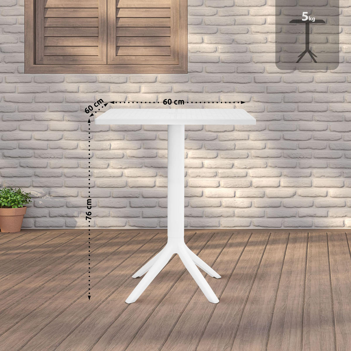 GARTENTISCH eckig 60/60/76 cm Kunststoff Weiß - Weiß, Kunststoff (60/60/76cm) - CLP