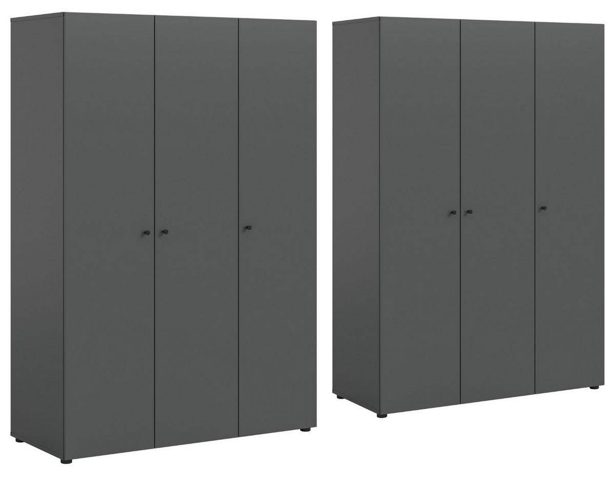 KLEIDERSCHRANK grau 6-türig 240 cm, Drehtürenschrank mit zusätzlichen Einlegeböden - Schwarz/Grau, Holzwerkstoff/Kunststoff (240/176/51cm) - Inn.Furn