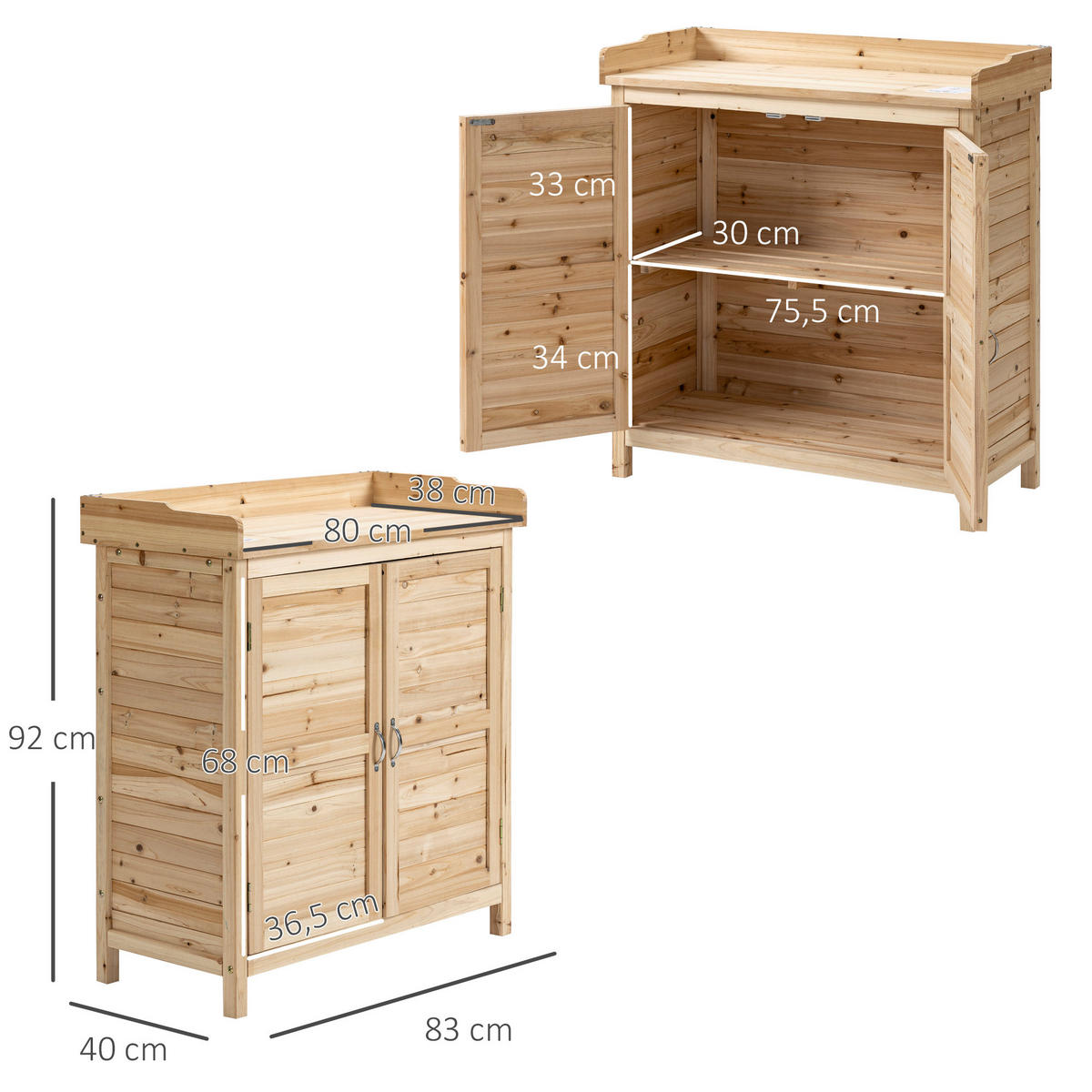 GERÄTESCHUPPEN DE-17576 2 Türen mit Einlegeboden Naturholz - Naturfarben, Holz (83/92/40cm) - ComfortXL