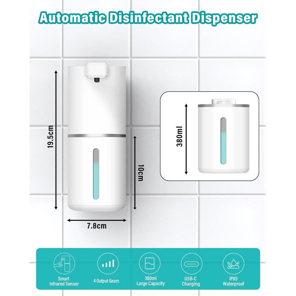 SEIFENSPENDER Automatisch mit Sensor Weiß 380 ml - Weiß, Kunststoff (10.5/8/20.5cm)