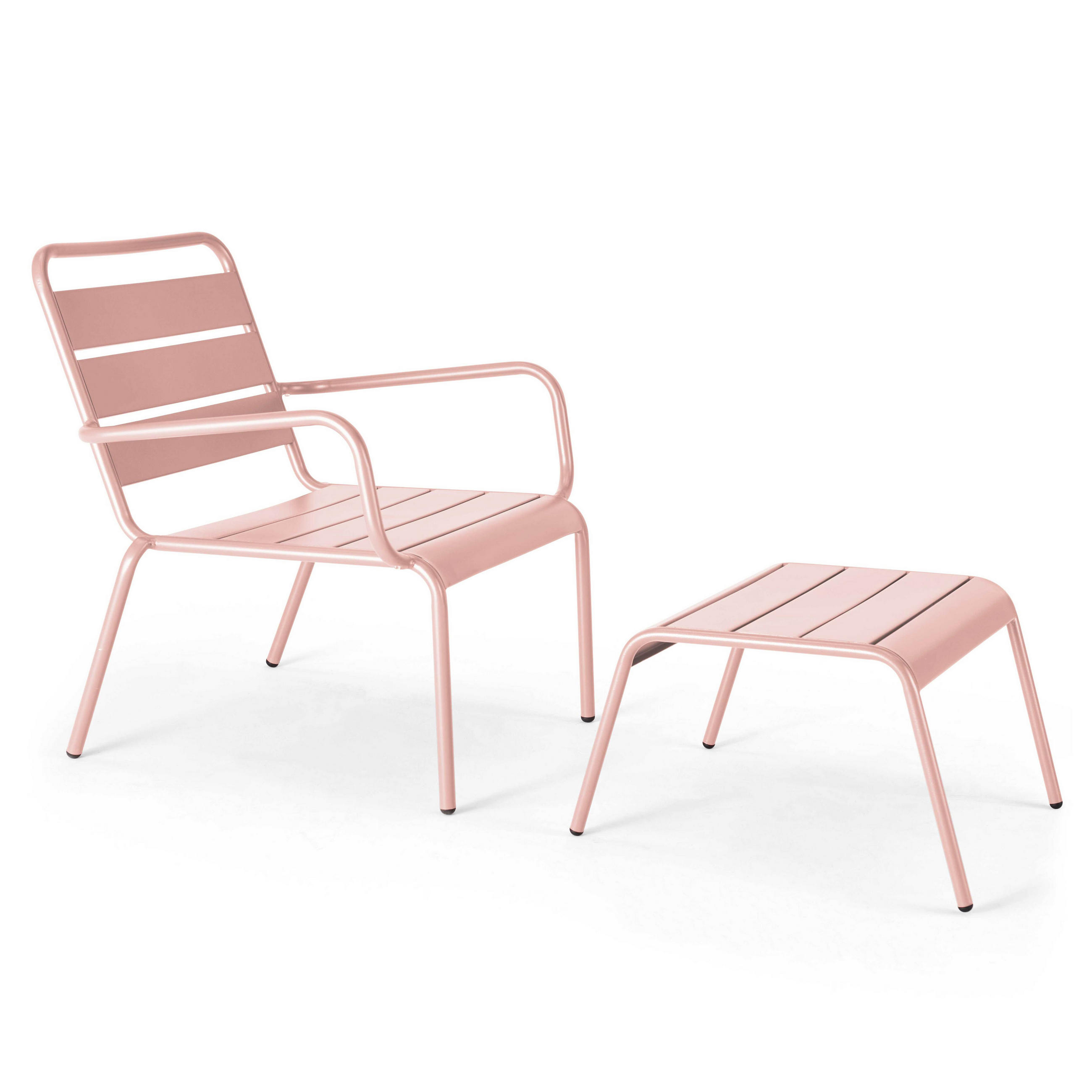 RELAXSESSEL MIT HOCKER 2-tlg., Rosa - Pink, Metall (64/72/60cm) - Oviala