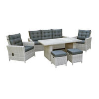 GARTEN-SITZGRUPPE Asti Grau Polyrattan für 7 Personen - Grau, Naturmaterialien - Green Spirit