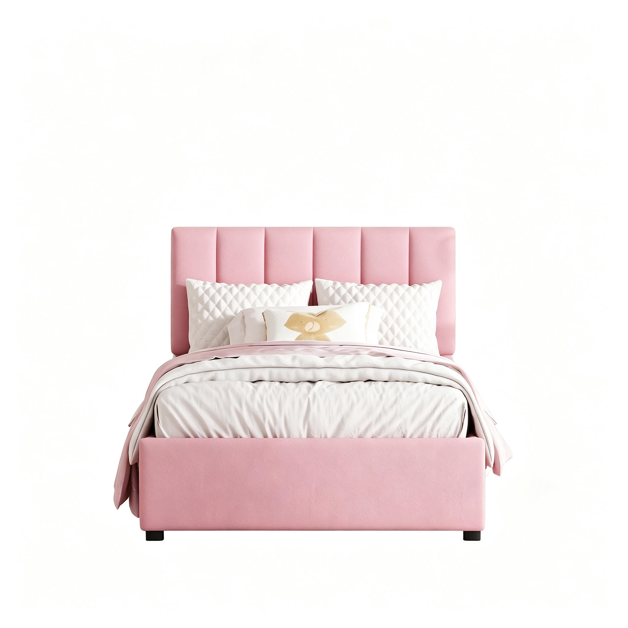 POLSTERBETT 90×200 cm mit bettkasten, hydraulisches stauraumbett, kinderbett mit hohes leinen-kastenbett, rosa - Pink, Holz/Metall (90/200cm) - GENKI LIVING