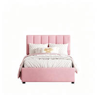 POLSTERBETT 90×200 cm mit bettkasten, hydraulisches stauraumbett, kinderbett mit hohes leinen-kastenbett, rosa - Pink, Holz/Metall (90/200cm) - GENKI LIVING