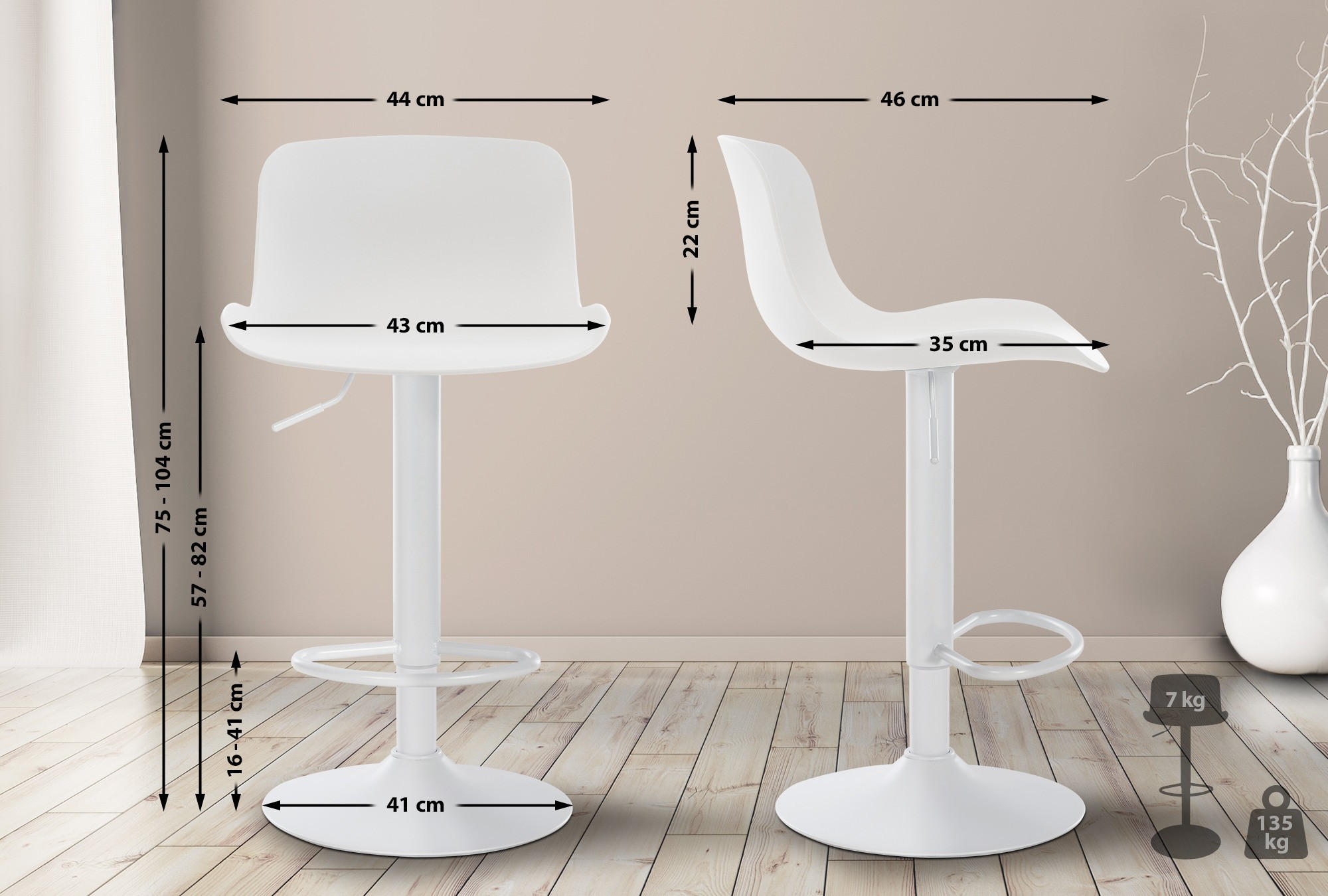 Thumbnail - CLP Barhocker, Weiß, Kunststoff, 44x81x44 cm, Esszimmer, Barmöbel, Barhocker