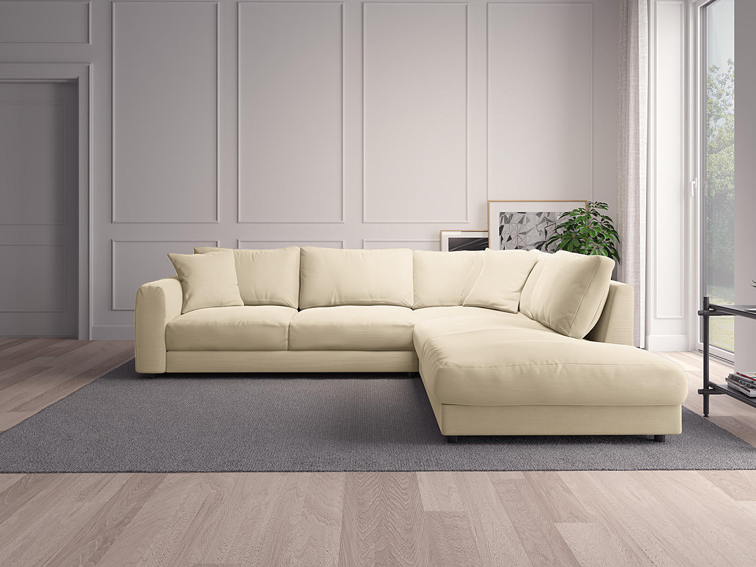 ECKSOFA mit Ottomane - Beige/Schwarz, Textil (267/254cm) - home24