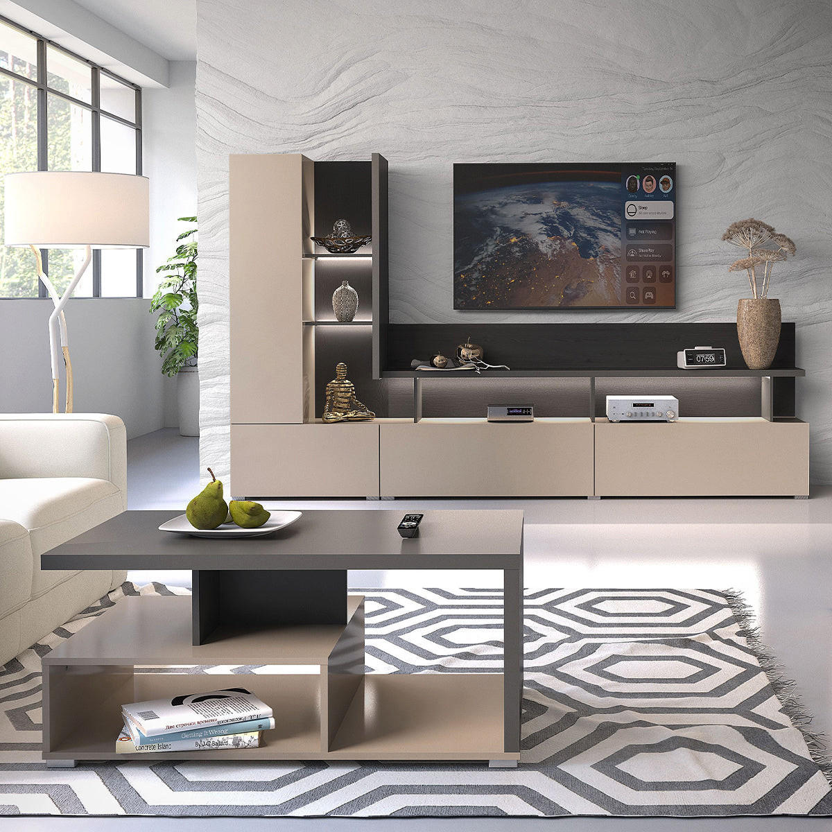 TV ELEMENT Opio Tople sive i ugljene sive - taupe, drvni materijal (270/162/40cm) - Petits-meubles